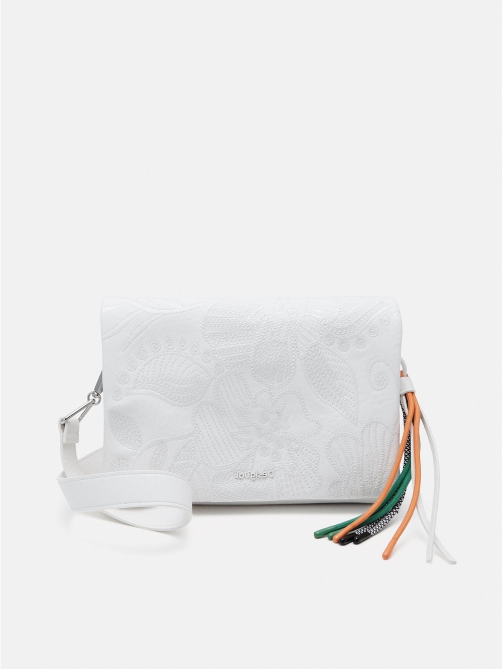 Desigual ALPHA DORTMUND FLAP - Clutch - White Embossed Crossbody Tassels
